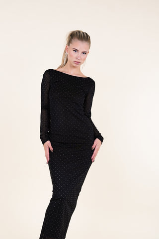 Maxi jurk zwart mesh met strass -  Dani