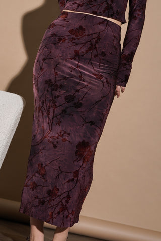 Maxi rok met velvet print burgundy - Kiara