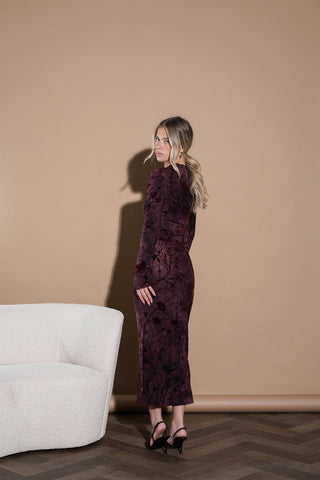 Maxi rok met velvet print burgundy - Kiara