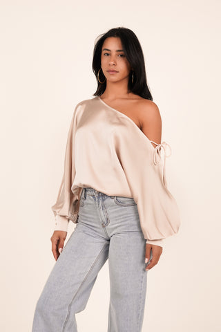 One shoulder satin top beige - Djessy