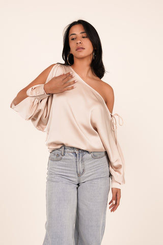 One shoulder satin top beige - Djessy