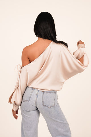 One shoulder satin top beige - Djessy