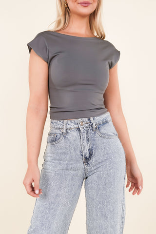 Open back croptop grijs - Bailey