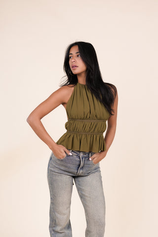 Open back halter top groen - Nicky