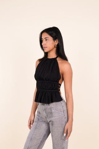 Open back halter top zwart - Nicky