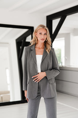 Oversized blazer grijs gemêleerd met lange mouwen  - Ariane