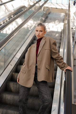 Oversized blazer met splitjes taupe - Sjuul