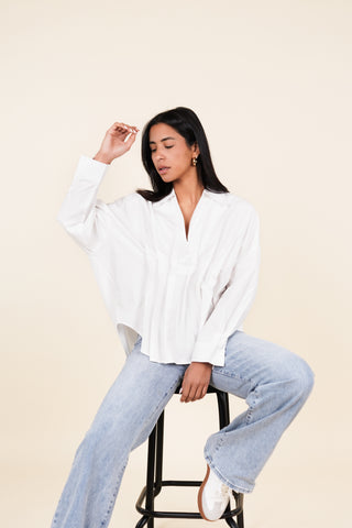 Oversized geplooide blouse wit - Jaimy