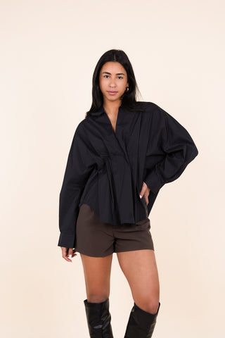 Oversized geplooide blouse zwart - Jaimy