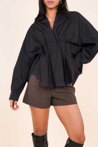 Oversized geplooide blouse zwart - Jaimy