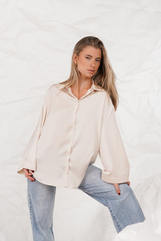 Oversized satin blouse beige - Madelon