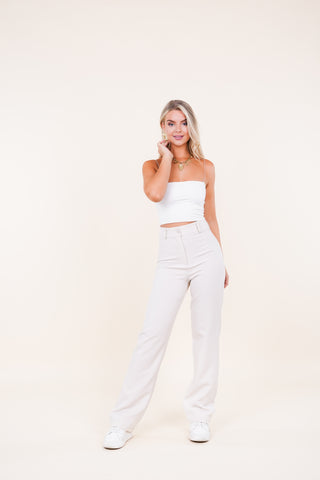 Pantalon beige met wide leg model - Anouk