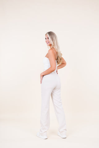 Pantalon beige met wide leg model - Anouk