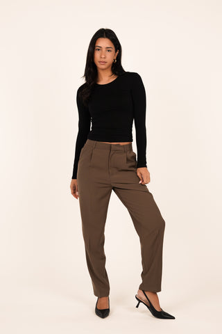 Pantalon dames getailleerd bruin - Jessie