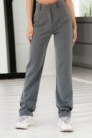 Pantalon met wide leg model grijs gemêleerd - Anouk