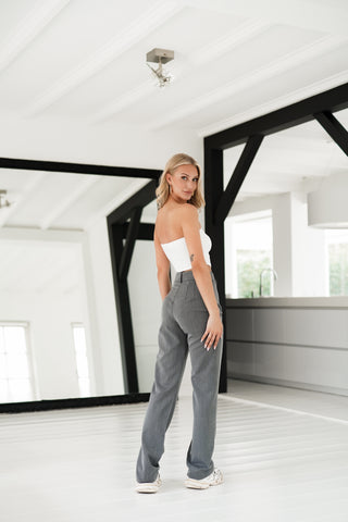 Pantalon met wide leg model grijs gemêleerd - Anouk