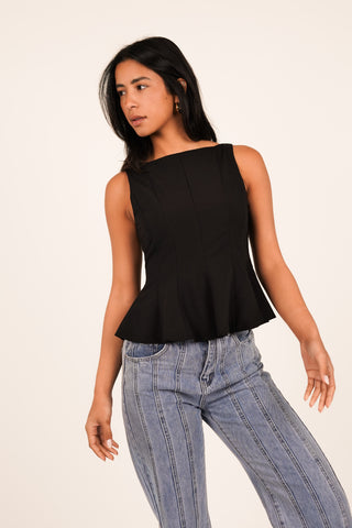 Peplum halter top zwart - Lauren