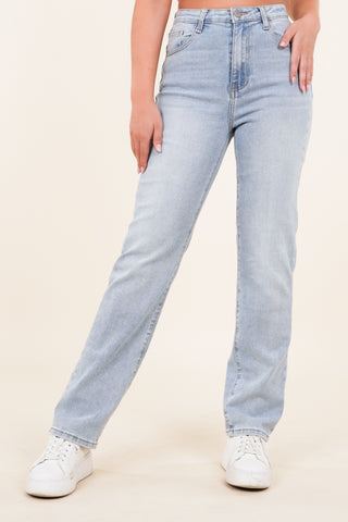 Straight leg jeans met stretch en high waist model blauw - Jacy