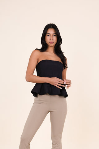 Strapless peplum top zwart - Loulou