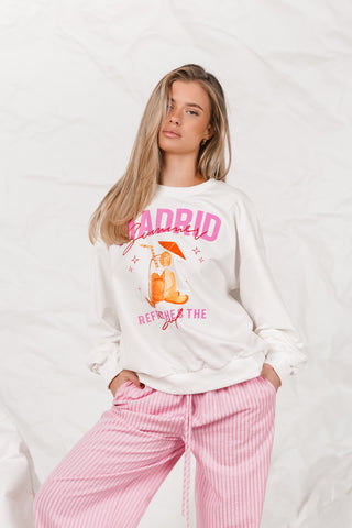 Sweater oversized met print wit - Xavy