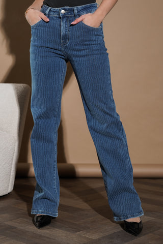 Straight leg jeans gestreept donker blauw - Hailey