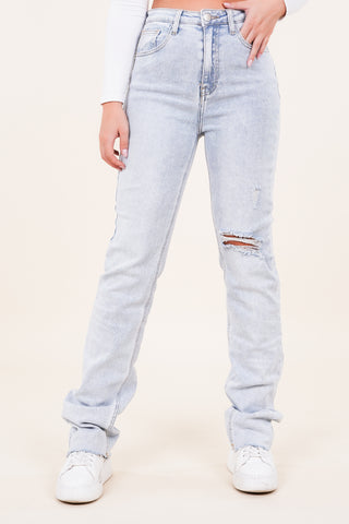 Tall straight leg jeans met destroyed details blauw - Stormi