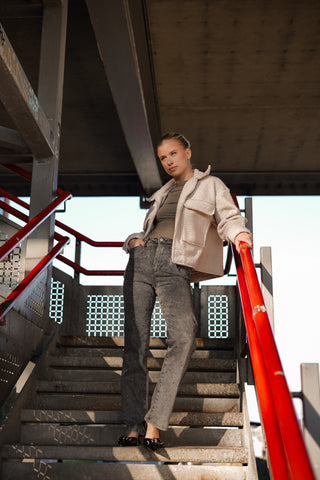 Teddy bomber jacket met rits beige - Xaja