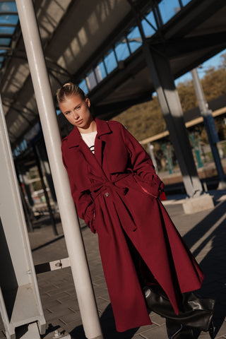 Trenchcoat dames lang burgundy - Yasmin