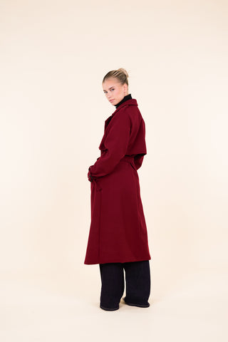 Trenchcoat dames lang burgundy - Yasmin