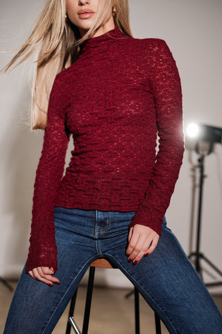 Turtleneck top met kant bordeaux - Romee