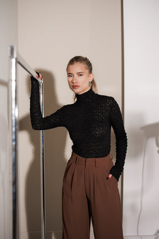 Turtleneck top met kant zwart - Romee