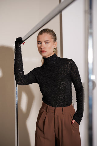 Turtleneck top met kant zwart - Romee