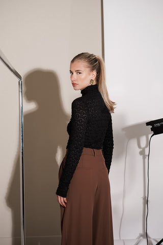 Turtleneck top met kant zwart - Romee