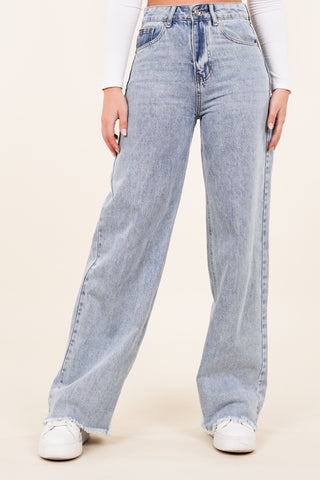 Wide leg jeans dames blauw - Jula