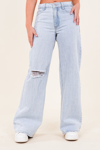 Baggy jeans met destroyed details blauw - Jara