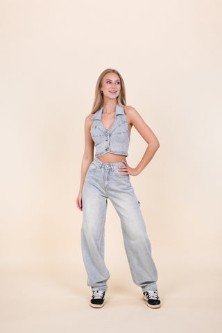 Baggy jeans met twist details licht blauw - Cilou