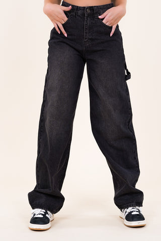 Baggy jeans met twist details zwart - Cilou