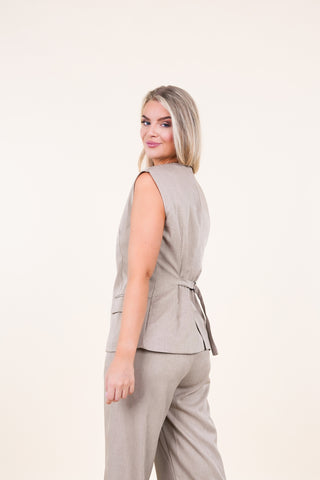 Dames gilet met donkere knopen taupe - Dani