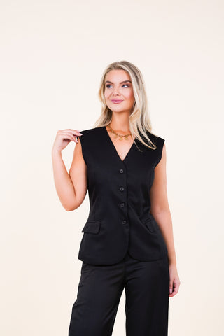 Dames gilet met donkere knopen zwart - Dani