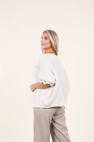 Dames knit met strikdetails beige - Danique