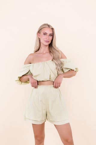 Linnen off shoulder croptop groen