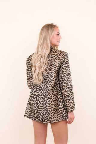 Dames blazer met panterprint bruin