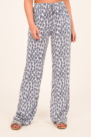 Pantalon jogger met print blauw/wit