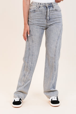 Straight leg jeans met details en acid wash blauw - Milly