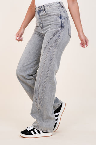 Straight leg jeans met details en acid wash blauw - Milly