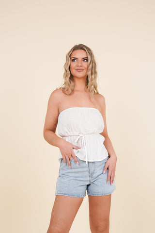 Strapless top met strik detail wit