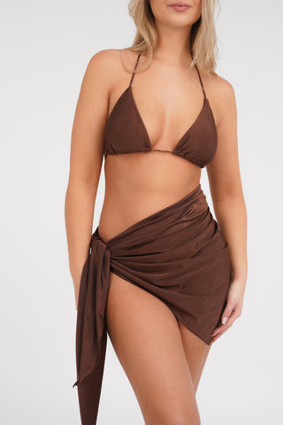 Triangel bikini bruin met brazilian broekje en  cover up