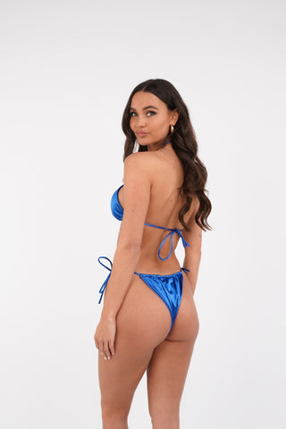 Triangel bikini satijn met cover up donker blauw