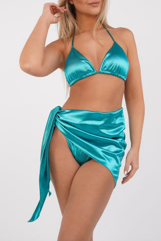 Triangel bikini satijn met cover up turquoise