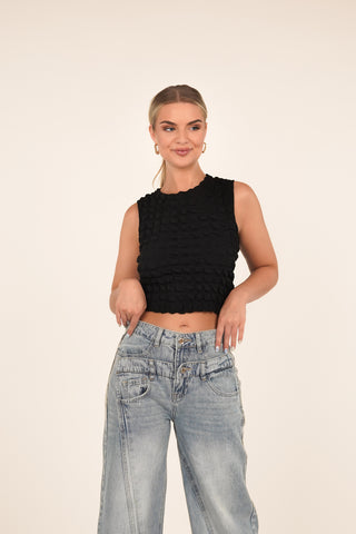 Wide jeans met dubbele tailleband blauw - Allie